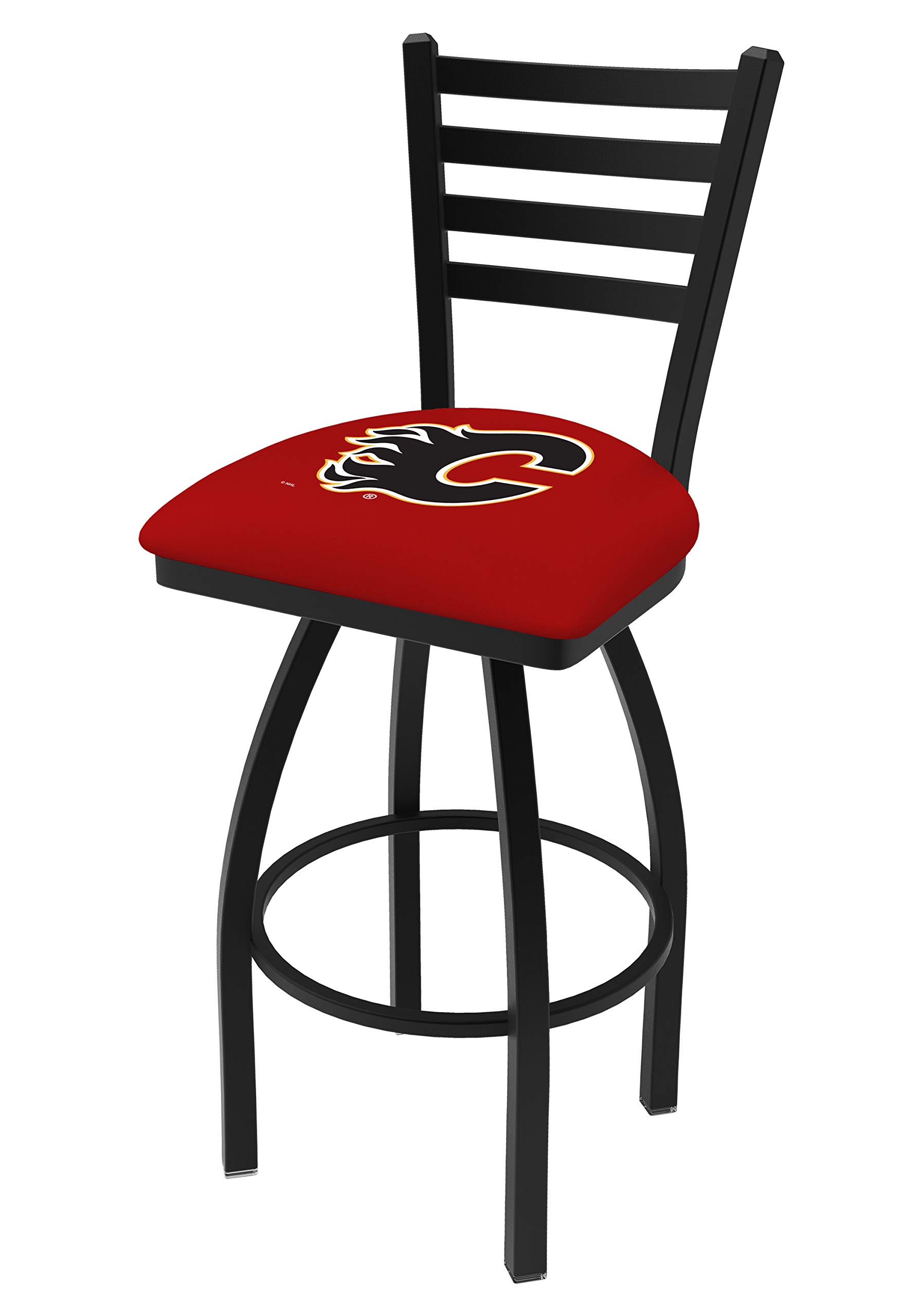 Calgary Flames High Back Swivel Bar Stool - Red Ladder Design Bar Chair for Kitchen Island, Pub & Home Decor