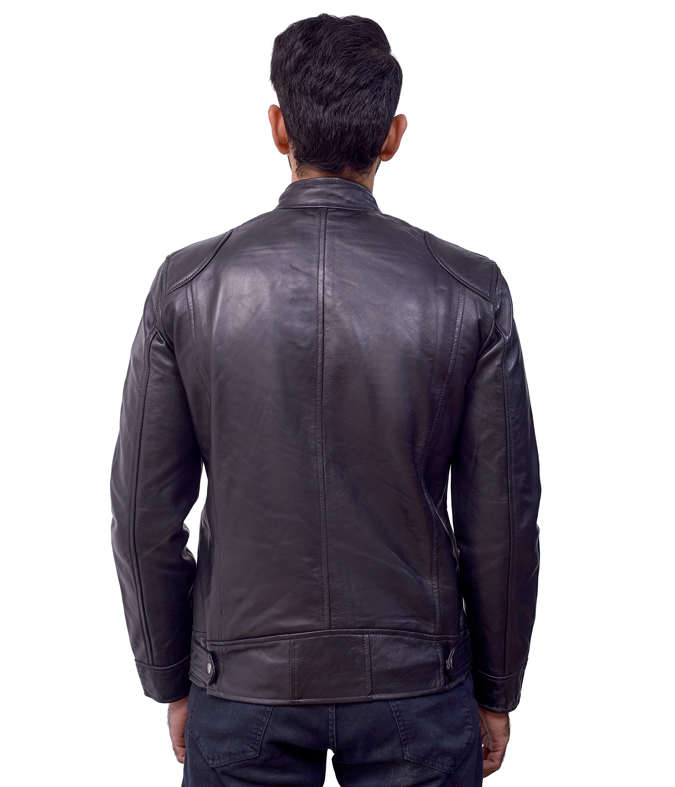 Genuine Black Leather Jacket for Men - Premium Lambskin Motorcycle Jacket with Zipper Pockets | Stylish Biker Outerwear for Riding & Casual Wear