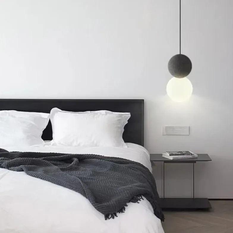 Modern Dual Sphere LED Pendant Light for Bedroom - Adjustable Single Head Hanging Light Fixture with Warm White Light, Perfect for Bedside, Dining Room, and Living Room Decor
