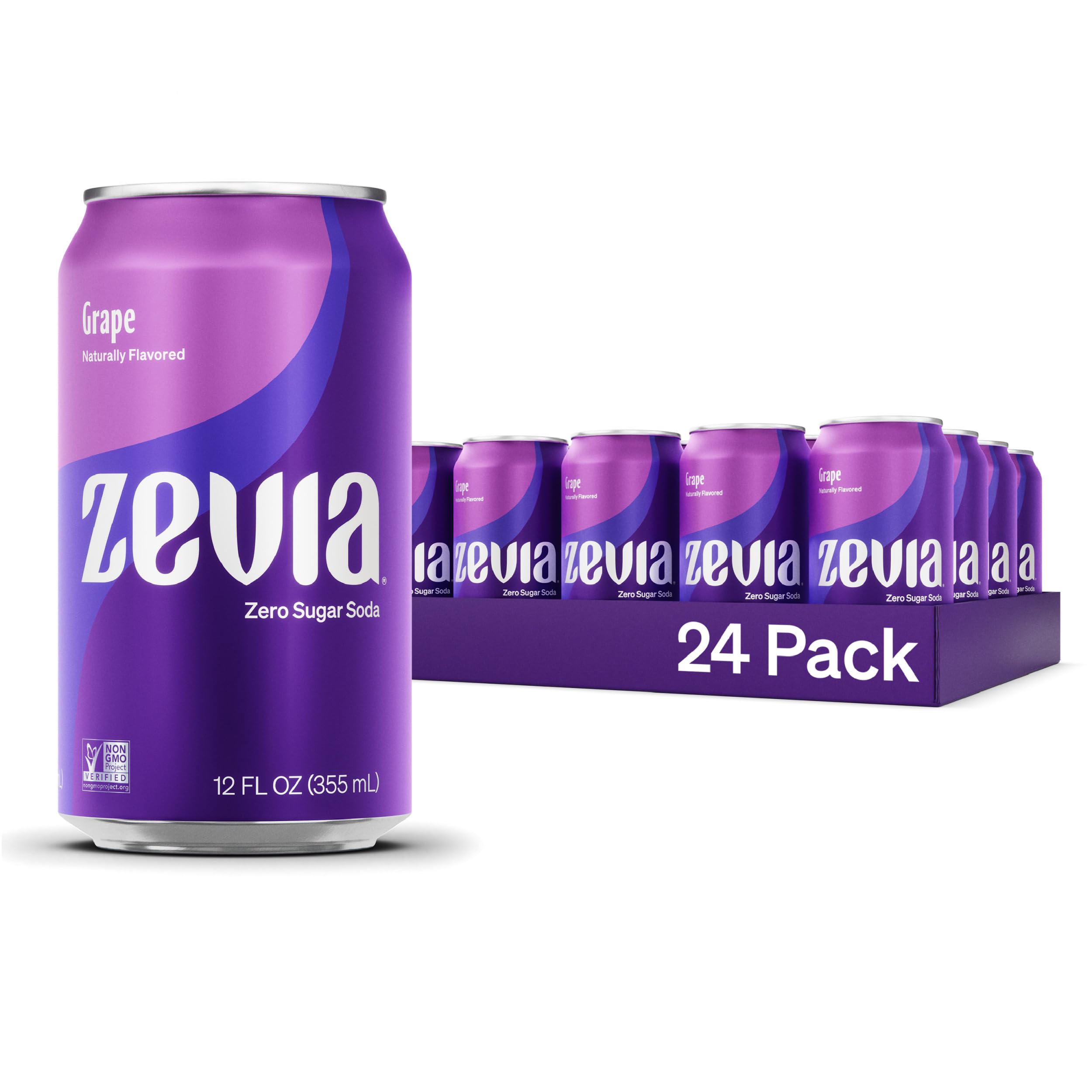 Zevia Zero Sugar Grape Soda, 12 oz Cans (24-Pack) – Naturally Sweetened, Zero Calorie, Sugar-Free, Non-GMO, Gluten-Free, Vegan – Perfect for Healthy Lifestyle, Keto Diet, Weight Loss & Refreshing Beverage at Home or Office