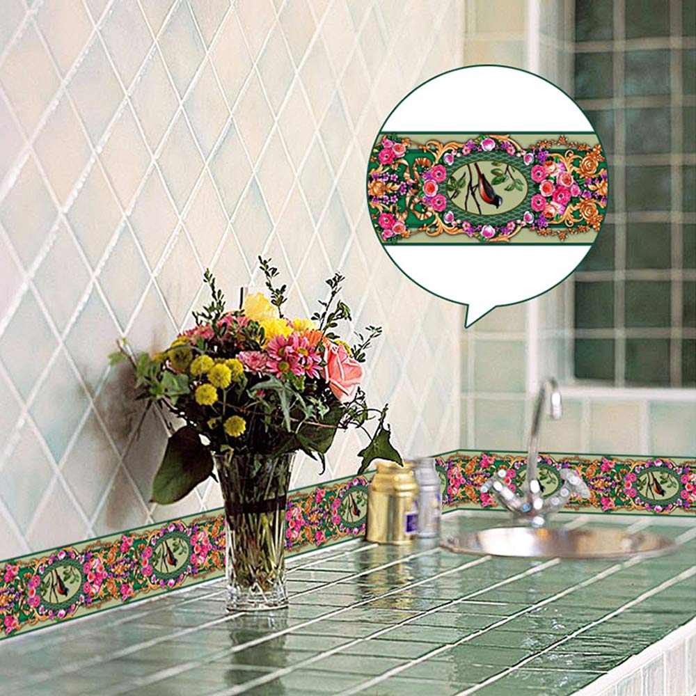 Yifely Self-Adhesive Waterproof Rose Bird Wallpaper Border - Peel & Stick Wall Decor Sticker for Bedroom, Living Room, Nursery & Bathroom Renovation