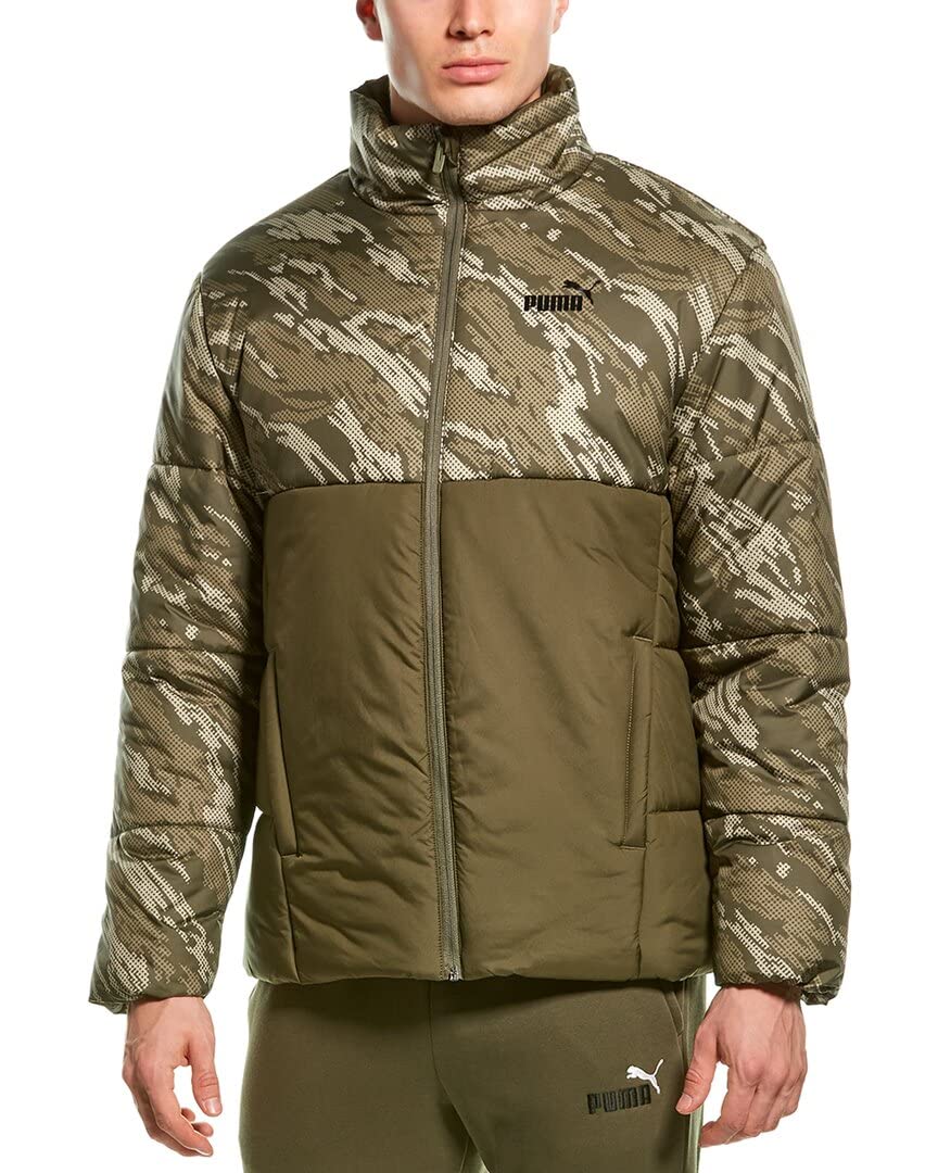 PUMA Men's Essentials Padded Jacket - Lightweight Winter Coat, Water-Resistant, Grape Leaf Green, Size M | Outdoor Activities, Casual Wear, Street Style Fashion