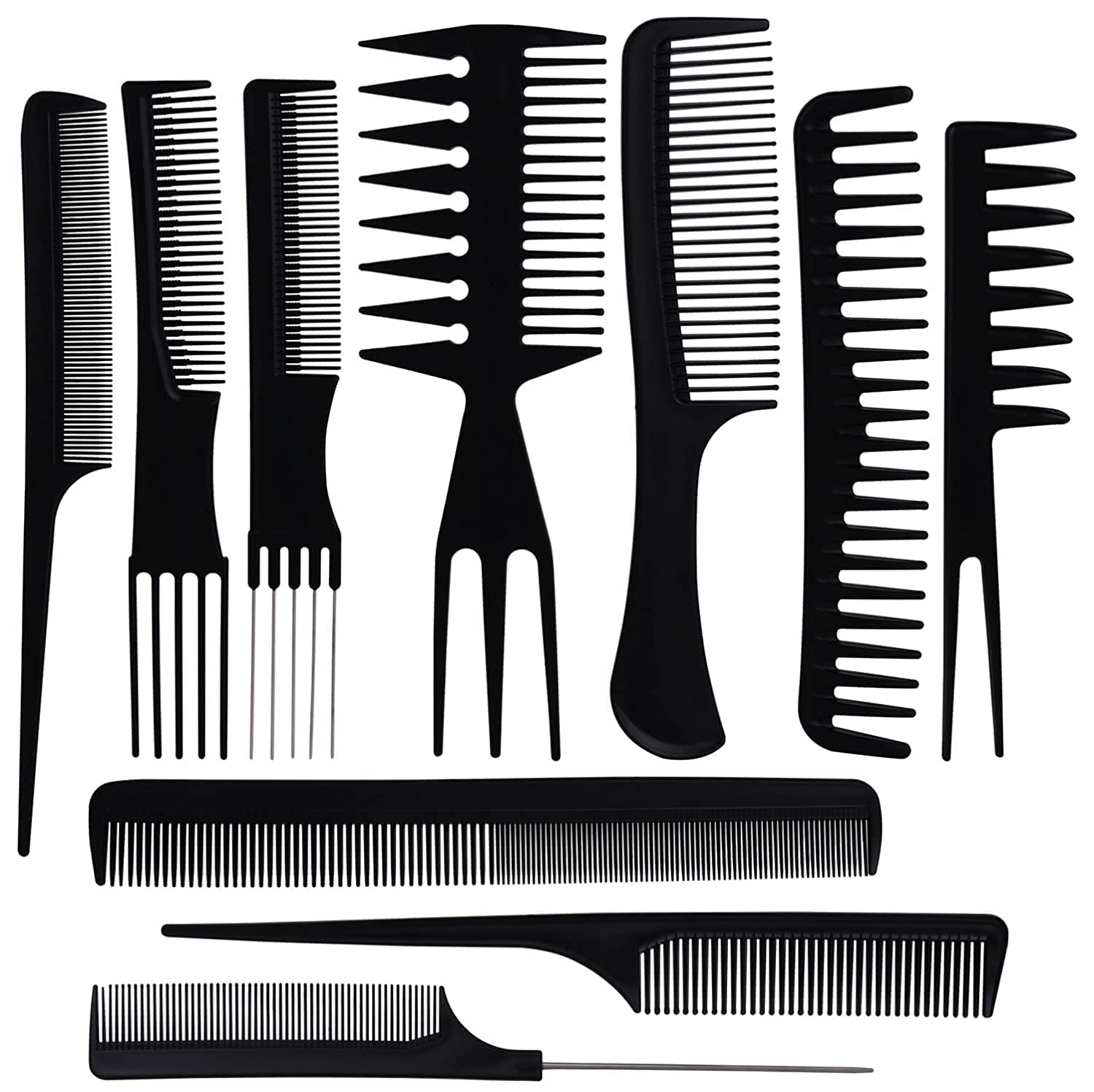 Professional Hair Styling Comb Set - 10pcs Anti-Static Barber Combs for All Hair Types (Black) | Perfect for Salon, Home Haircuts & Styling for Women, Men & Kids