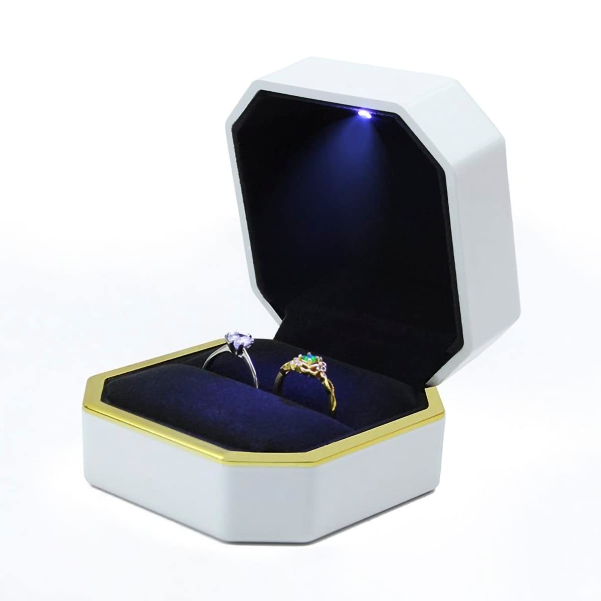 HSLFUAI LED Ring Box - Elegant Jewelry Display & Proposal Gift Box for Engagement, Wedding, Anniversary (S4-White-1PC) - Perfect for Romantic Surprises & Ring Presentations
