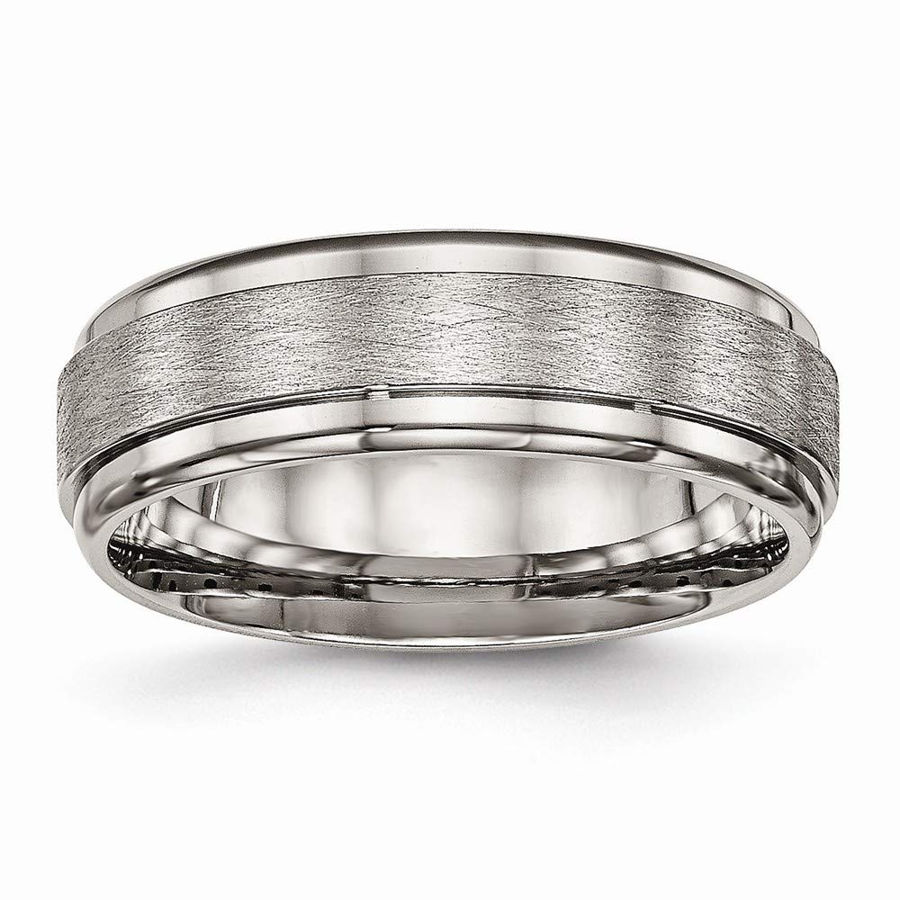 7mm Titanium Engravable Brushed & Polished Ridged Edge Ring for Women - Size 7-13 - Perfect Wedding Band, Anniversary Gift & Everyday Jewelry