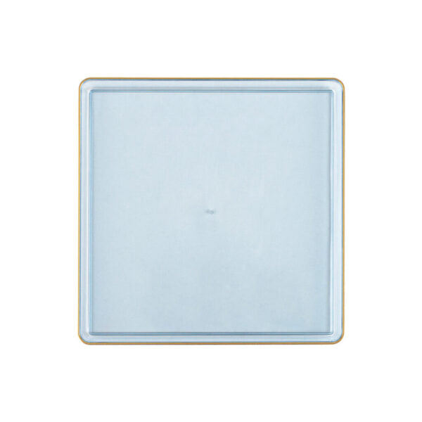 Blue Transparent and Gold Rim Square Plastic Plates (10 Pack) - Elegant Disposable Dinnerware for Parties, Weddings, and Events - Durable & Stylish Square Edge Plates for Home and Catering Use