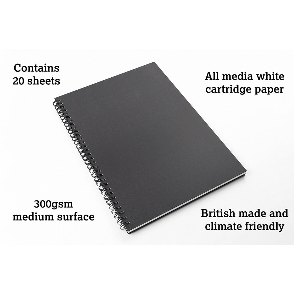 Artgecko Splashy Sketchbook A3 - 40 Pages (20 Sheets) 300gsm White Paper for Watercolor, Ink & Mixed Media - Perfect for Artists, Students & Sketching Enthusiasts