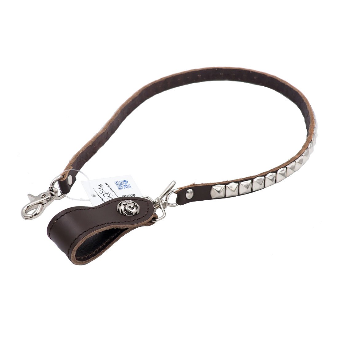 Square Studded Leather Wallet Chain for Bikers & Punk Style - Brown Keychain | Perfect for Motorcycle Enthusiasts & Edgy Fashion Accessories