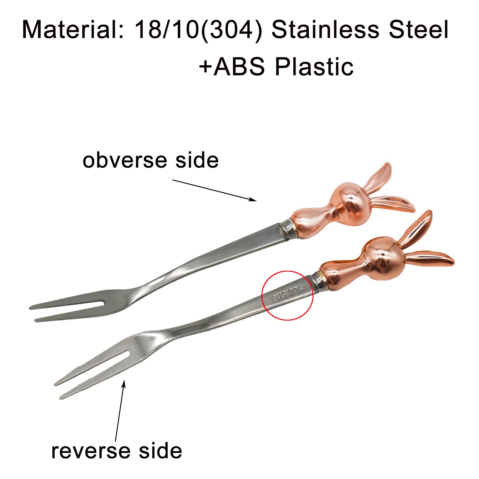 6Pcs Rose Gold Bunny Fruit Forks - 5.2 Inch Stainless Steel Appetizer Forks (18/10 304) for Easter Party, Cake, Dessert & Cocktail - Perfect for Holiday Gatherings, Tea Parties & Wedding Favors
