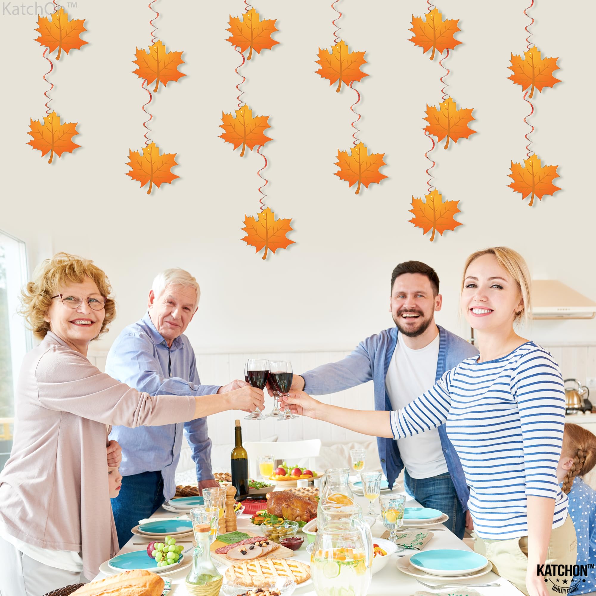 KatchOn 30-Pack Autumn Hanging Swirl Decorations - Maple Leaf Ceiling Decor for Thanksgiving & Fall Parties | Seasonal Home Decor for Indoor Festive Atmosphere
