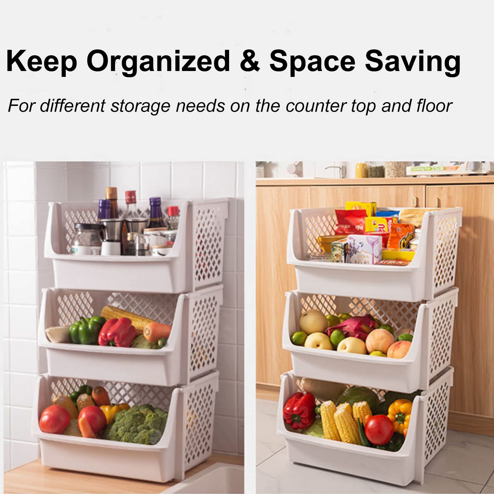 YOUEON 4-Pack Stackable Open Front Storage Bins - Plastic Organizer Containers for Food, Snacks, Toys & Toiletries - Multi-Use for Kitchen, Bathroom, Pantry Organization (Beige) | Perfect for Home, Office & Kids Room Storage Solutions