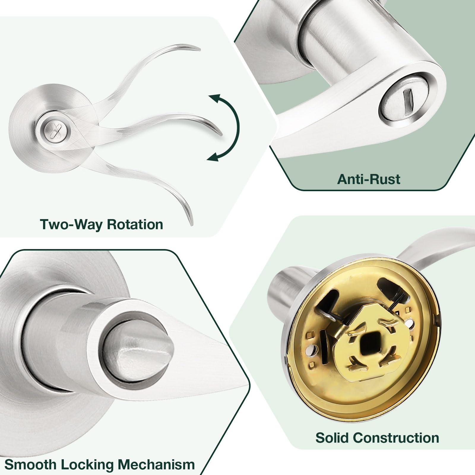 GobeKOR 4-Pack Brushed Nickel Privacy Door Levers - Keyless Interior Door Handles with Lock for Bedroom & Bathroom | Modern Secure Door Locks for Home, Office & Rental Properties