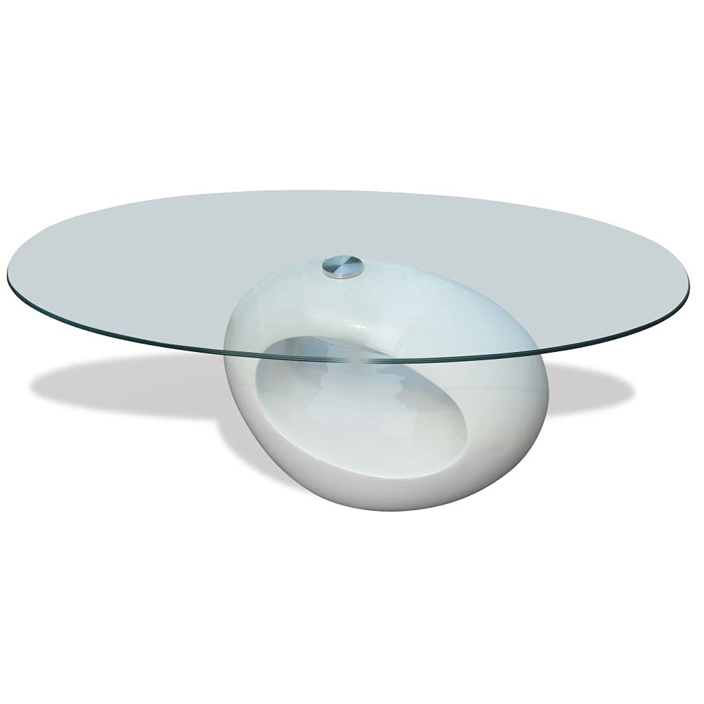 Modern Oval Glass Coffee Table - High Gloss White Finish - Perfect for Living Room, Lounge & Office Decor