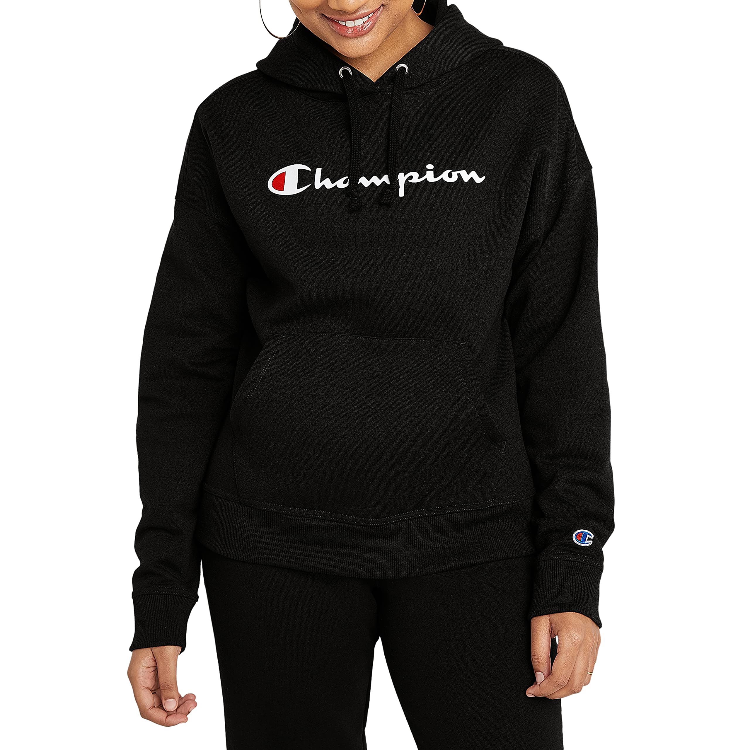Champion Women's Powerblend Fleece Hoodie - Soft & Cozy Pullover Sweatshirt with Script Logo (Plus Size Available) - Perfect for Casual Wear, Gym, and Outdoor Activities