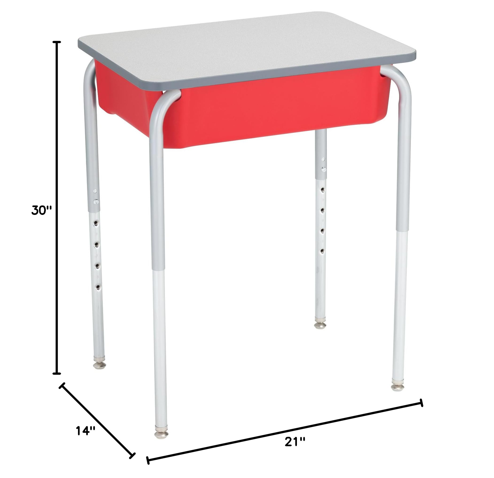 Adjustable Height Student Desk with Storage - Gray/Red for School & Home Study