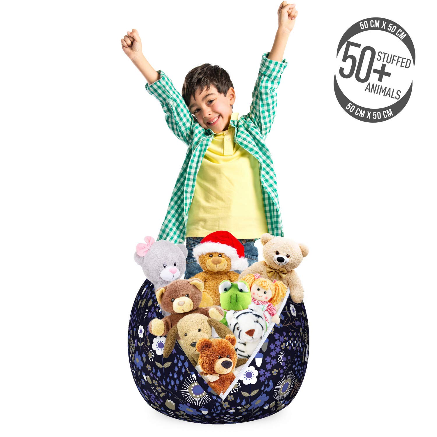 Ambesonne Floral Storage Toy Bag Chair - Eco-Friendly Botanical Flower & Leaf Design, Washable Stuffed Animal Organizer, Small Size in Quartz Cocoa - Perfect for Kids' Room, Nursery, and Playroom Storage