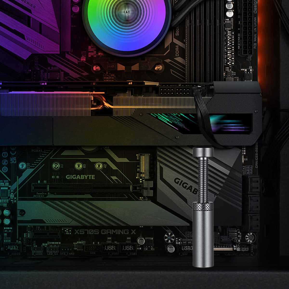 Adjustable 48mm to 80mm Aluminum GPU Graphics Card Support Bracket - Silver | Perfect for PC Gaming Rigs and Computer Builds