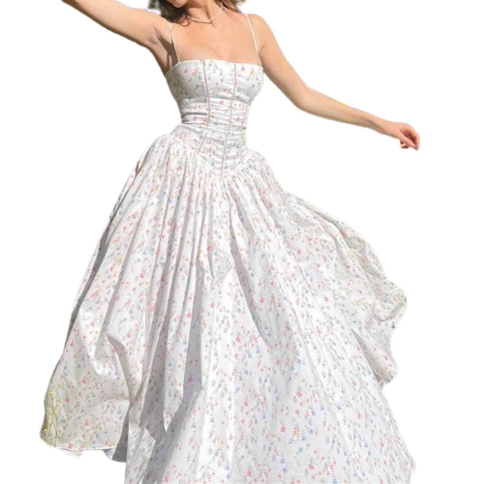 Sexy White Floral Backless Spaghetti Strap Dress for Women - Sleeveless Summer Dress for Beach Parties, Date Nights & Vacations