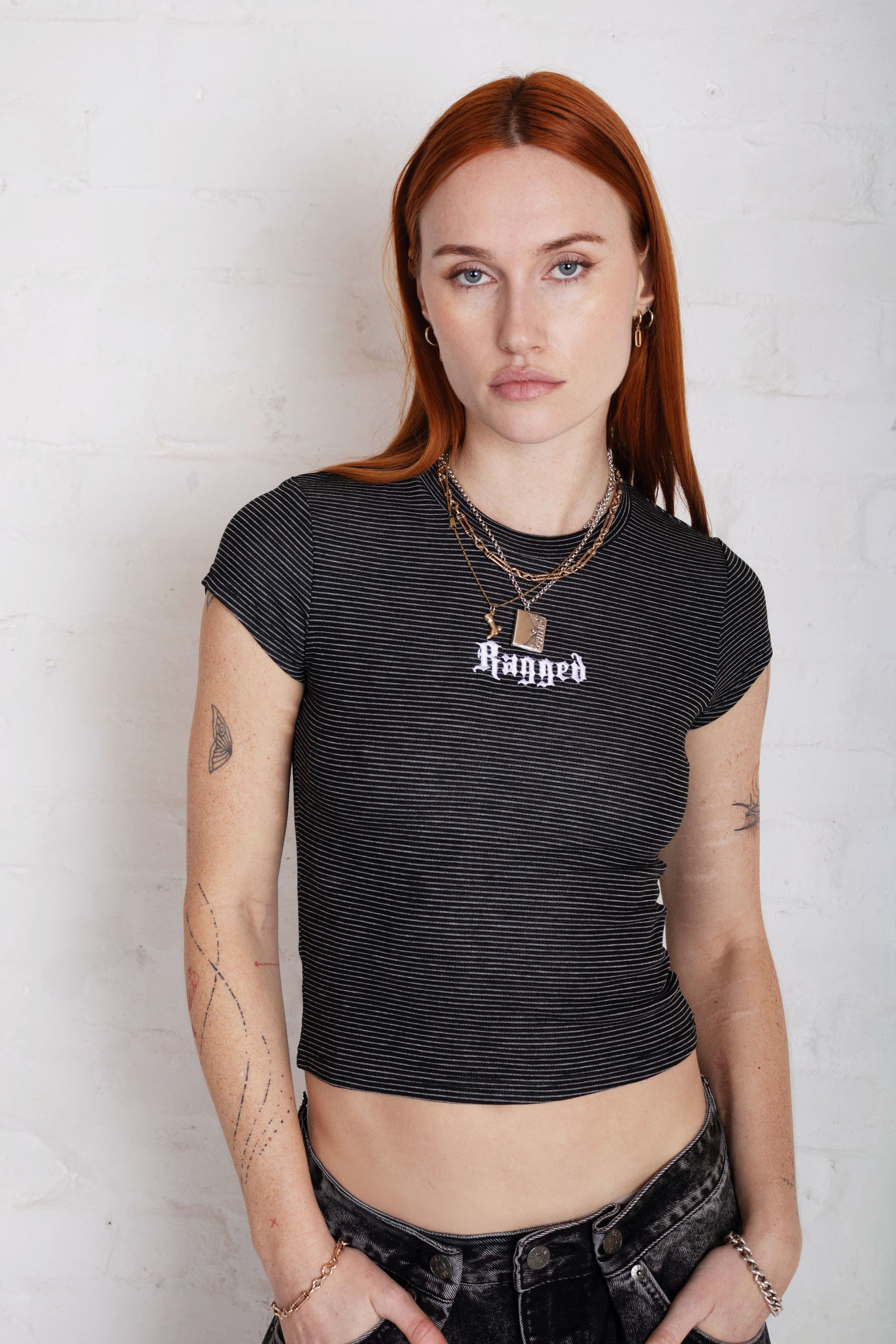 Stripe Logo Baby Tee - Soft Cotton Graphic T-Shirt for Women & Girls | Casual Wear, Street Style, Everyday Outfit
