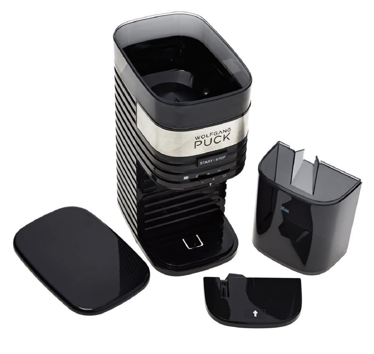 Premium Wolfgang Puck 12-Cup Burr Mill Coffee Grinder - Black - Perfect for Home Brewing, Espresso & French Press Coffee