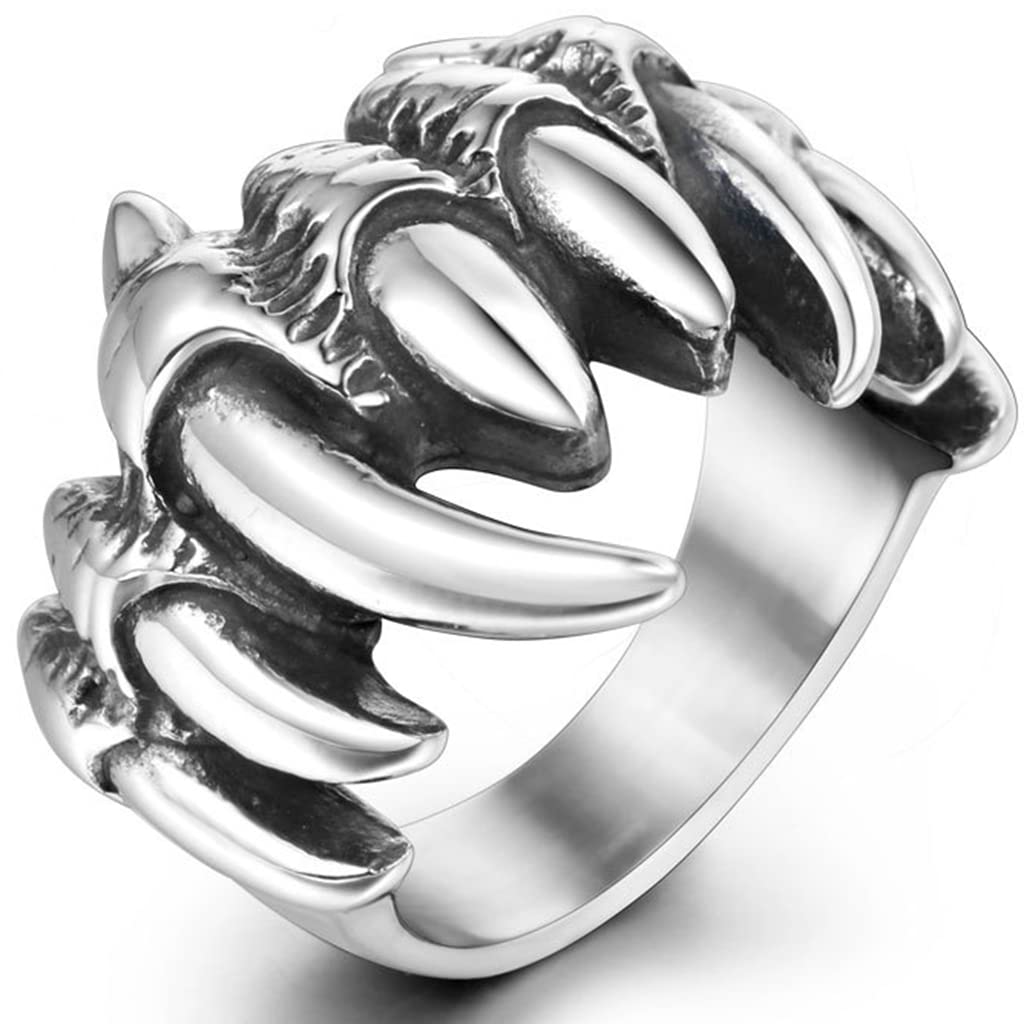 Stainless Steel Gothic Wolf Teeth Skull Ring for Men & Women - Vintage Retro Biker Jewelry - Perfect for Cocktail Parties, Halloween, and Holiday Gifts