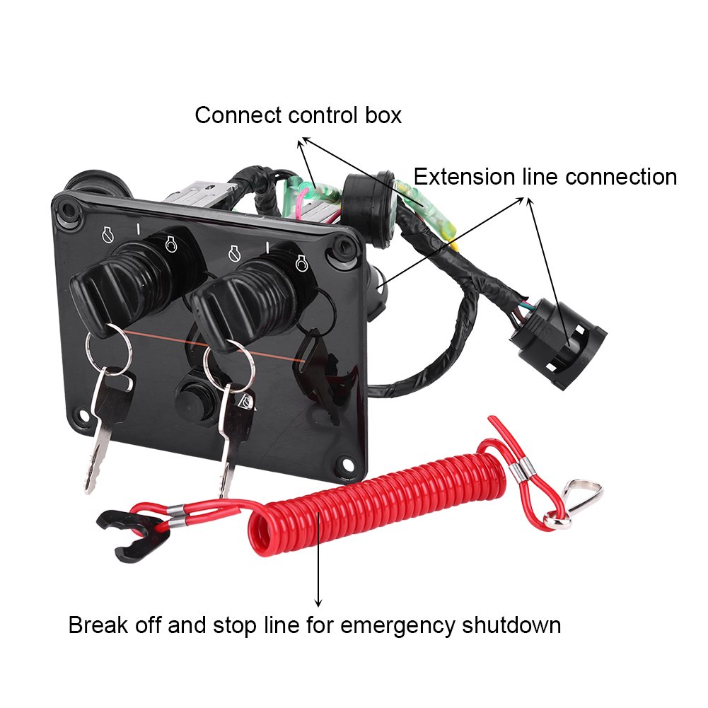 Dual Key Switch Panel Kit 12V 0.1W - 6K1-82570-08-00 Replacement for Outboard Dual Engine Vertical Control - Perfect for Marine Boat Engine Control Systems
