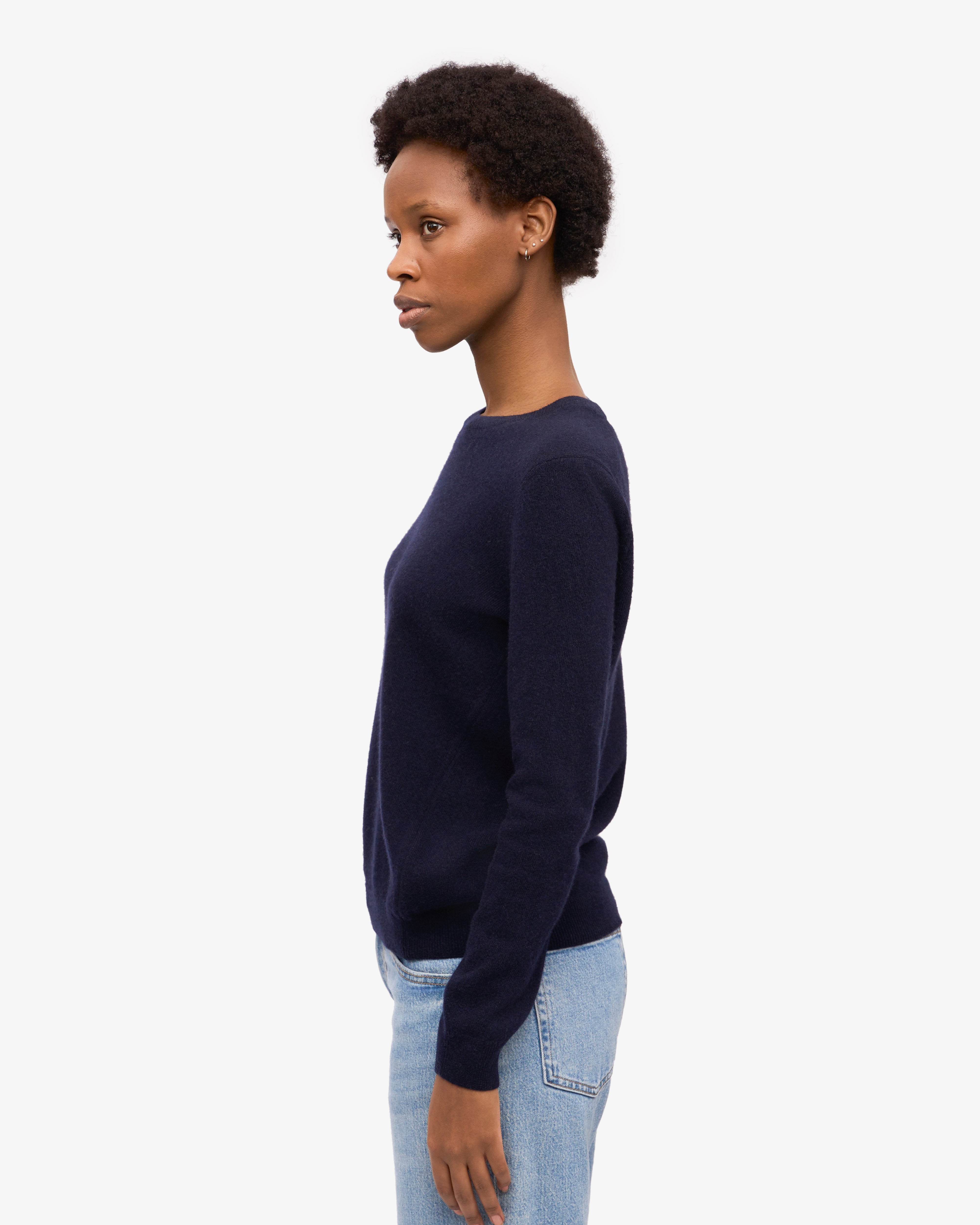 Women's Lightweight Merino Wool Crew Neck Sweater - Navy Blue | Soft & Warm Winter Pullover for Casual Outfits & Office Wear