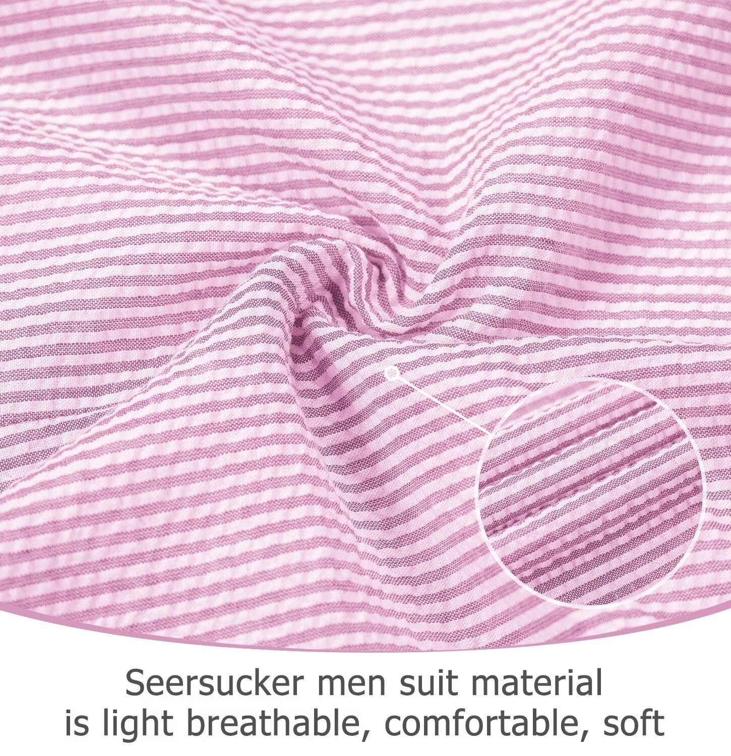 Men's Seersucker Slim Suit Set - 2 Piece Blazer & Pants for Summer Weddings, Beach Parties & Formal Events | Breathable Striped Groom Suit for Casual & Business Occasions