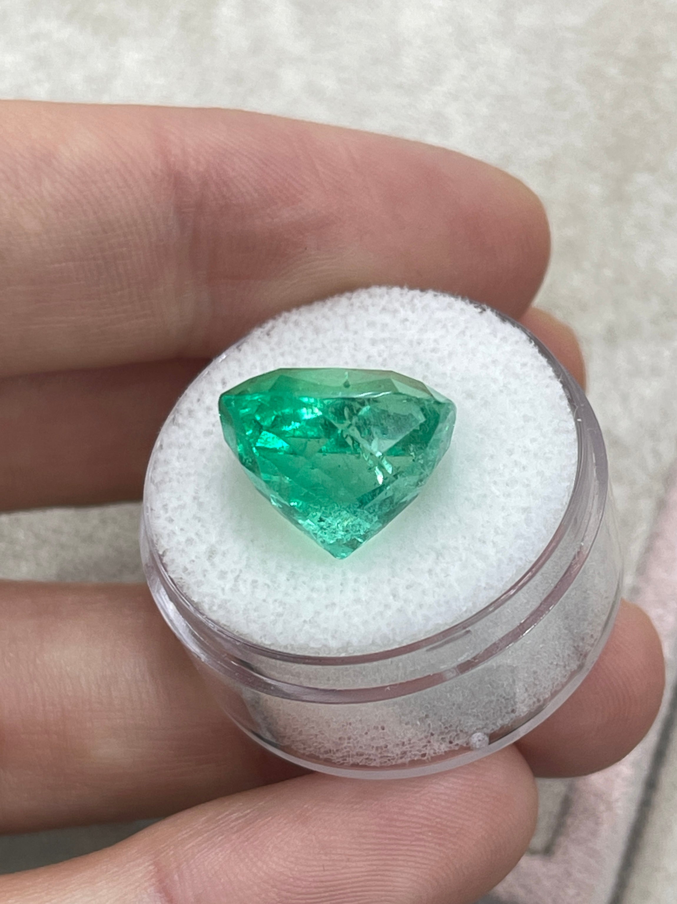 13.88 Carat 14x14mm Bluish Green Cushion Cut Loose Colombian Emerald - Ethically Mined Natural Gemstone for Jewelry Making, Engagement Rings & Luxury Gifts