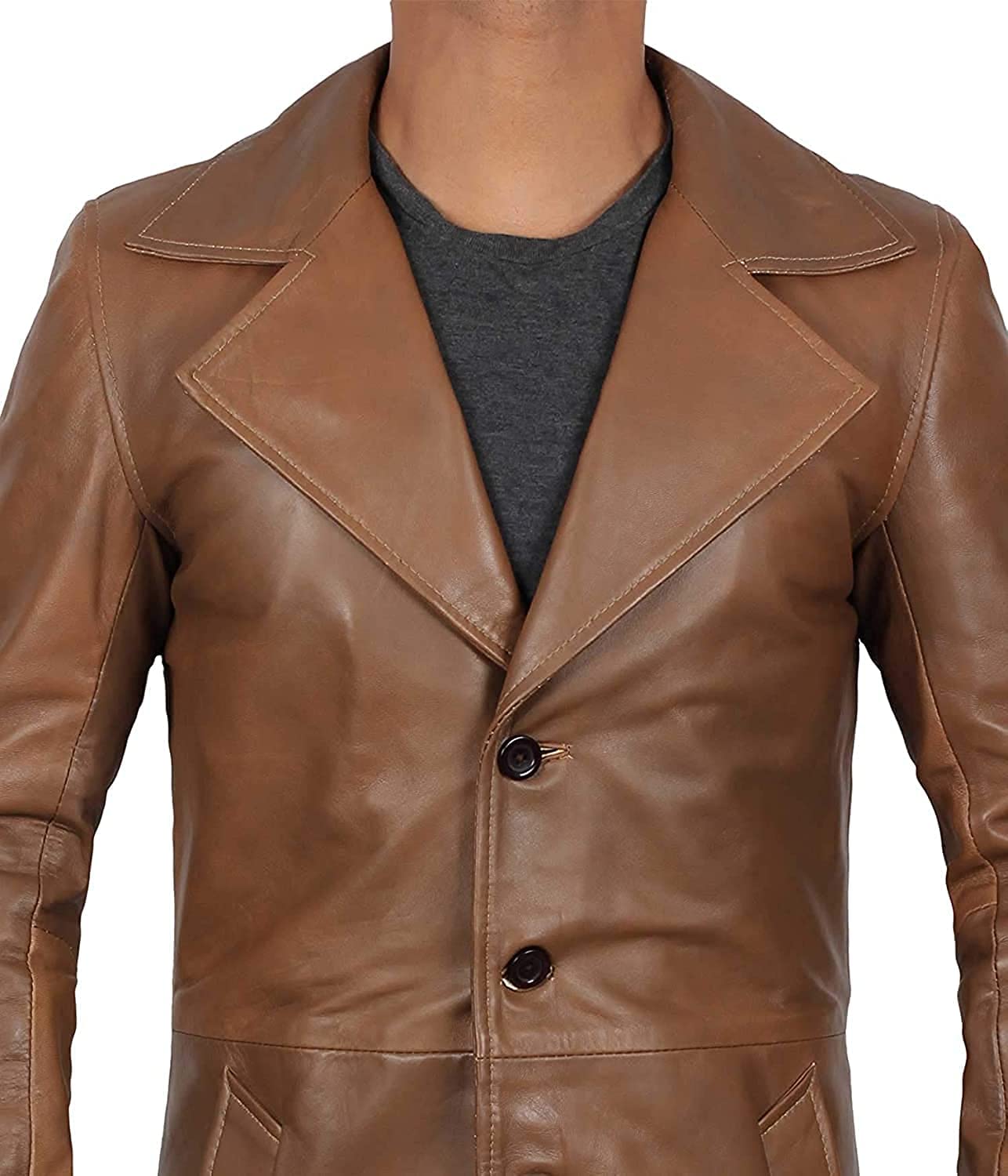 Genuine Lambskin Leather Jacket for Men – ¾ Length Brown & Black Motorcycle Coat – Stylish Men's Fashion Outerwear for Casual Wear, Riding & Winter Protection