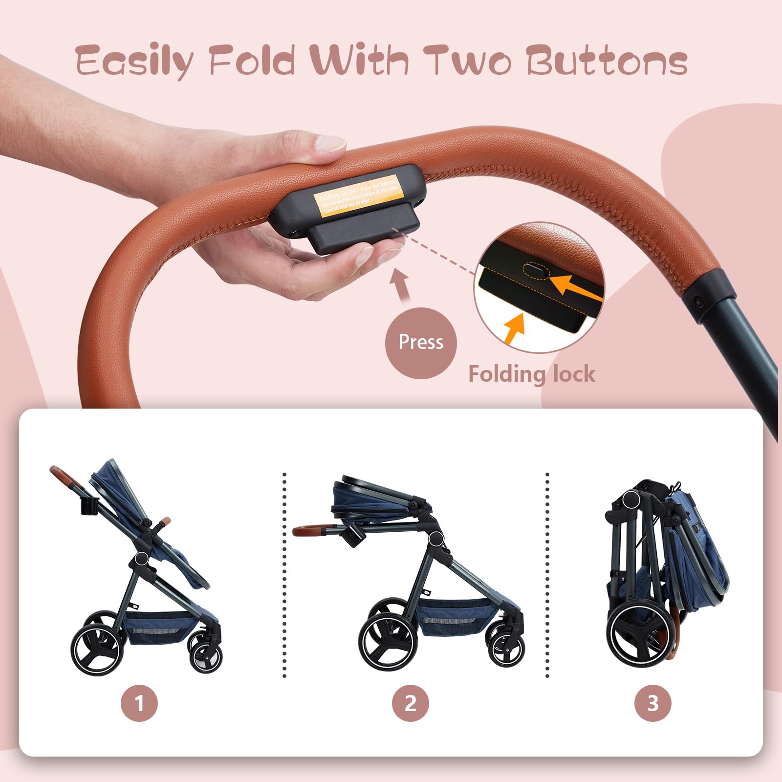 3-in-1 Convertible Baby Stroller | Reversible Bassinet for Newborn to Toddler | Adjustable Canopy & Windproof Foot Cover | Foldable Travel Pram with 5-Point Safety Harness (Blue) - Perfect for City Walks, Park Visits & Family Outings
