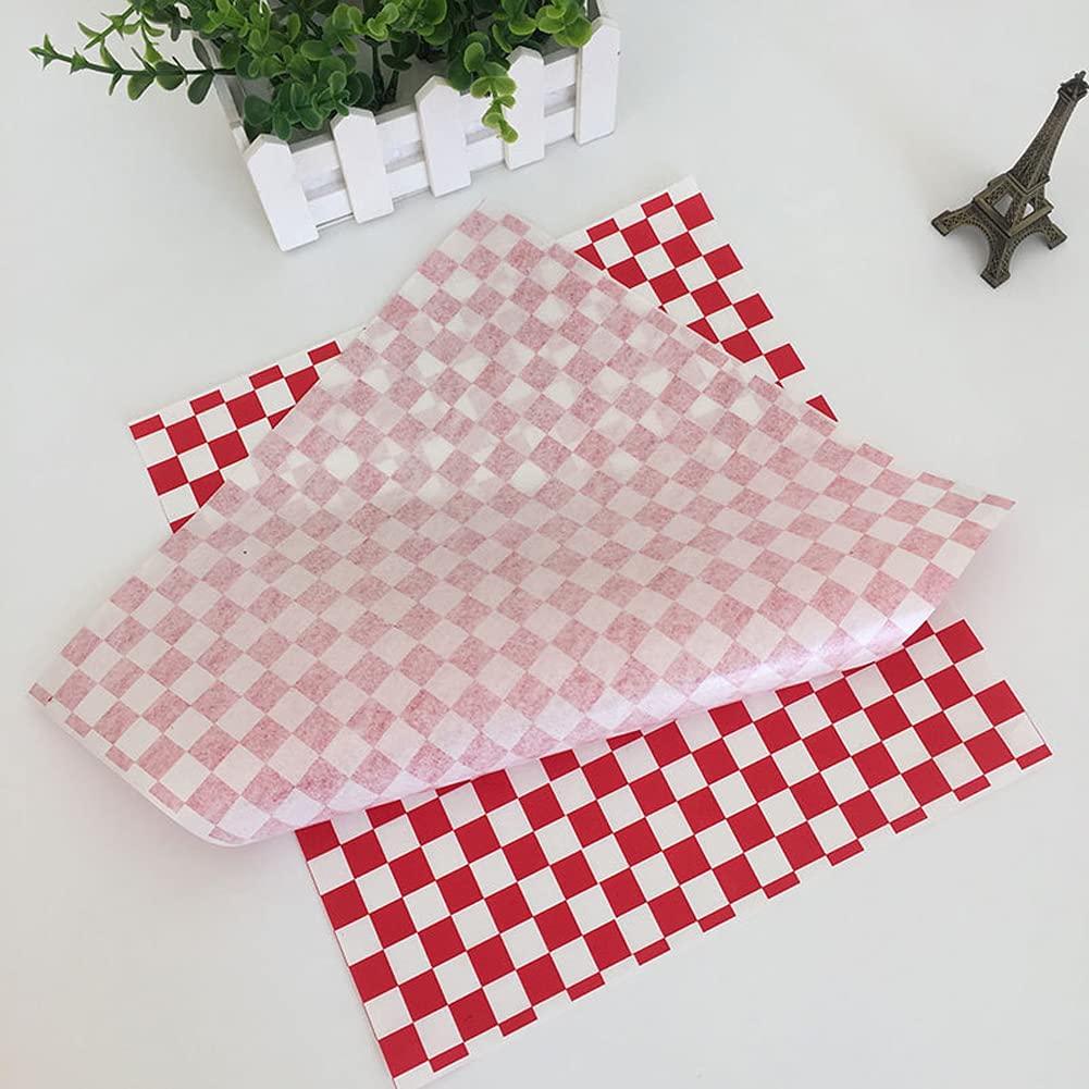 100 Sheets Red and White Checkered Wax Paper - Grease Resistant Food Wrap for Bread, Sandwiches, Deli Meats & Bakery Goods | Perfect for Picnics, Lunchboxes & Party Platters
