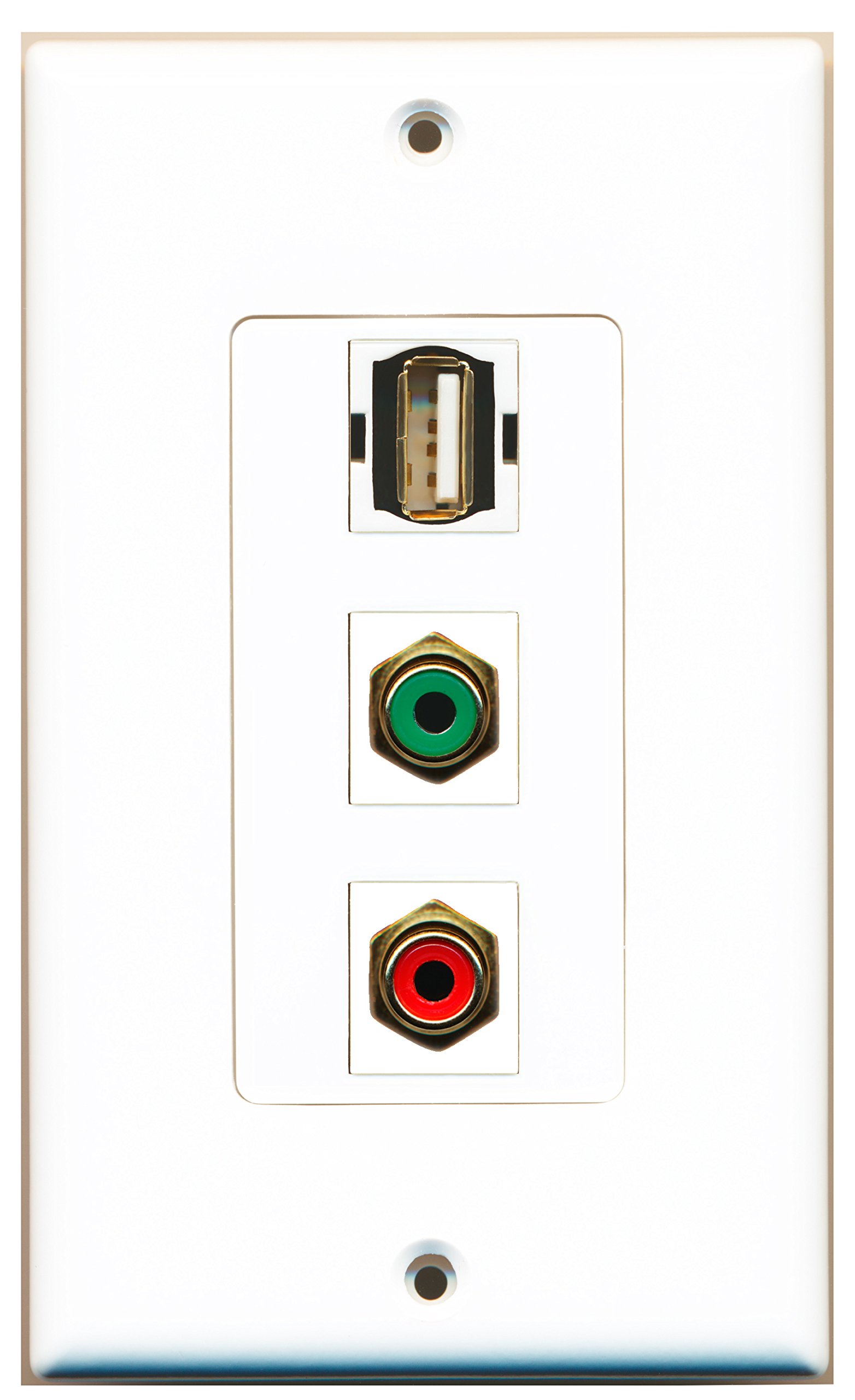 RiteAV 1 Port RCA Red & Green + 1 Port USB A-A Wall Plate - Oversized Jumbo MIDI Adapter for Home Theater & Audio Systems