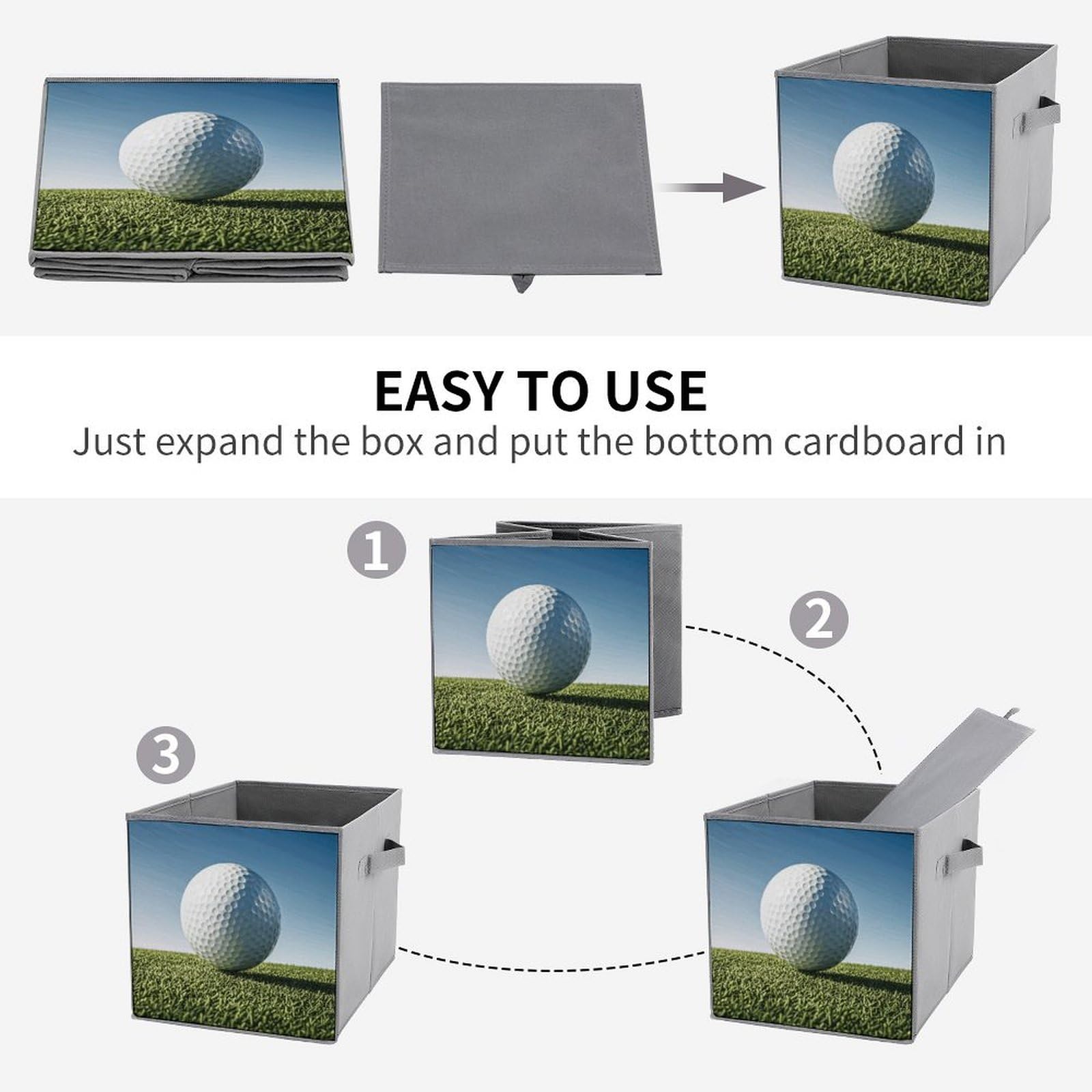 6-Piece Collapsible Storage Bins with Handles - Golf Ball Printed Foldable Organizer Boxes for Shelves, Closet & Home Organization - Perfect for Golf Gear, Toys, Laundry & Household Storage