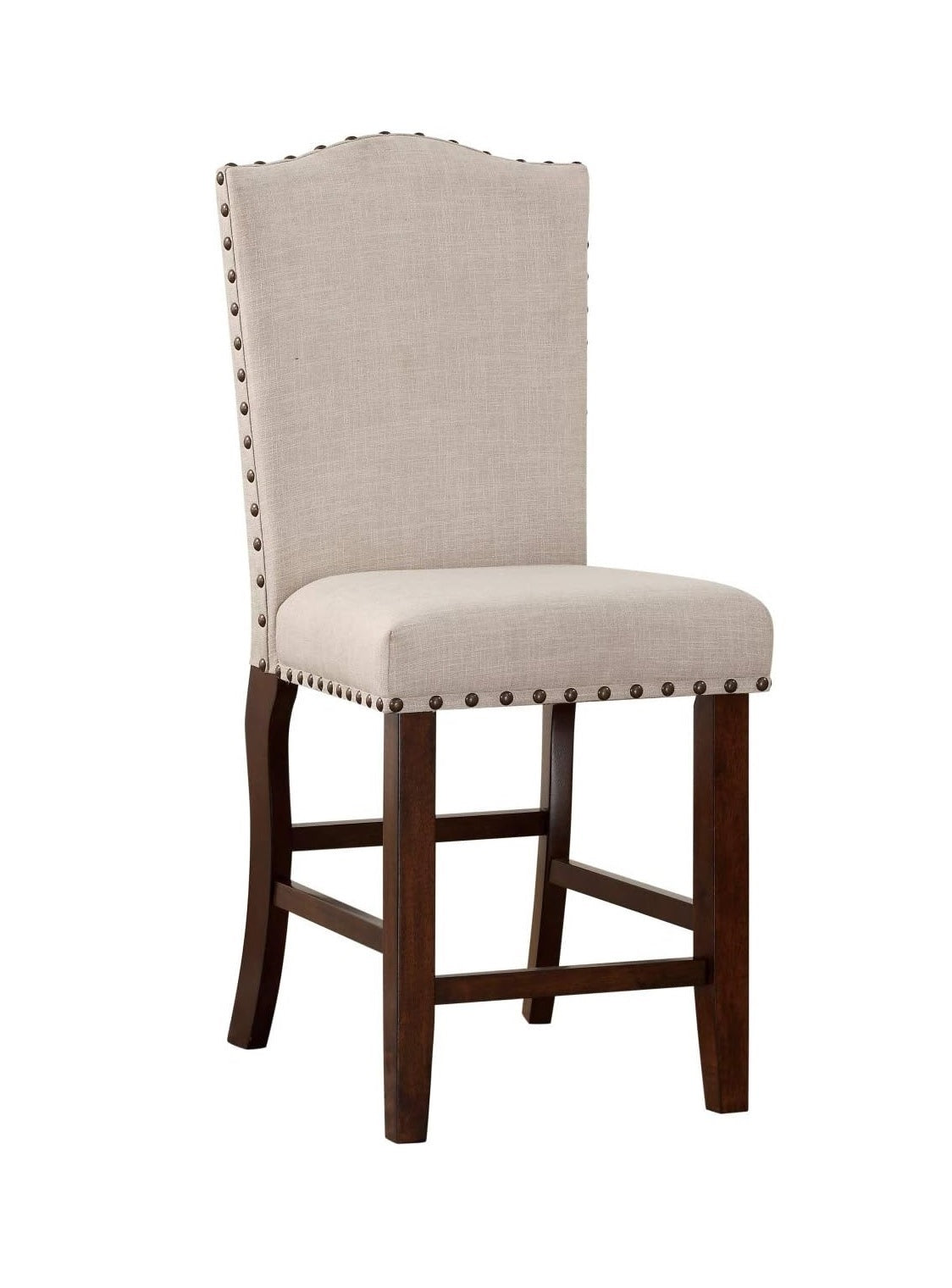 Classic Cream Upholstered Cushion Dining Chairs Set of 2 - Counter Height with Nailhead Trim & Solid Wood Legs - Perfect for Kitchen Island, Breakfast Nook & Small Dining Spaces