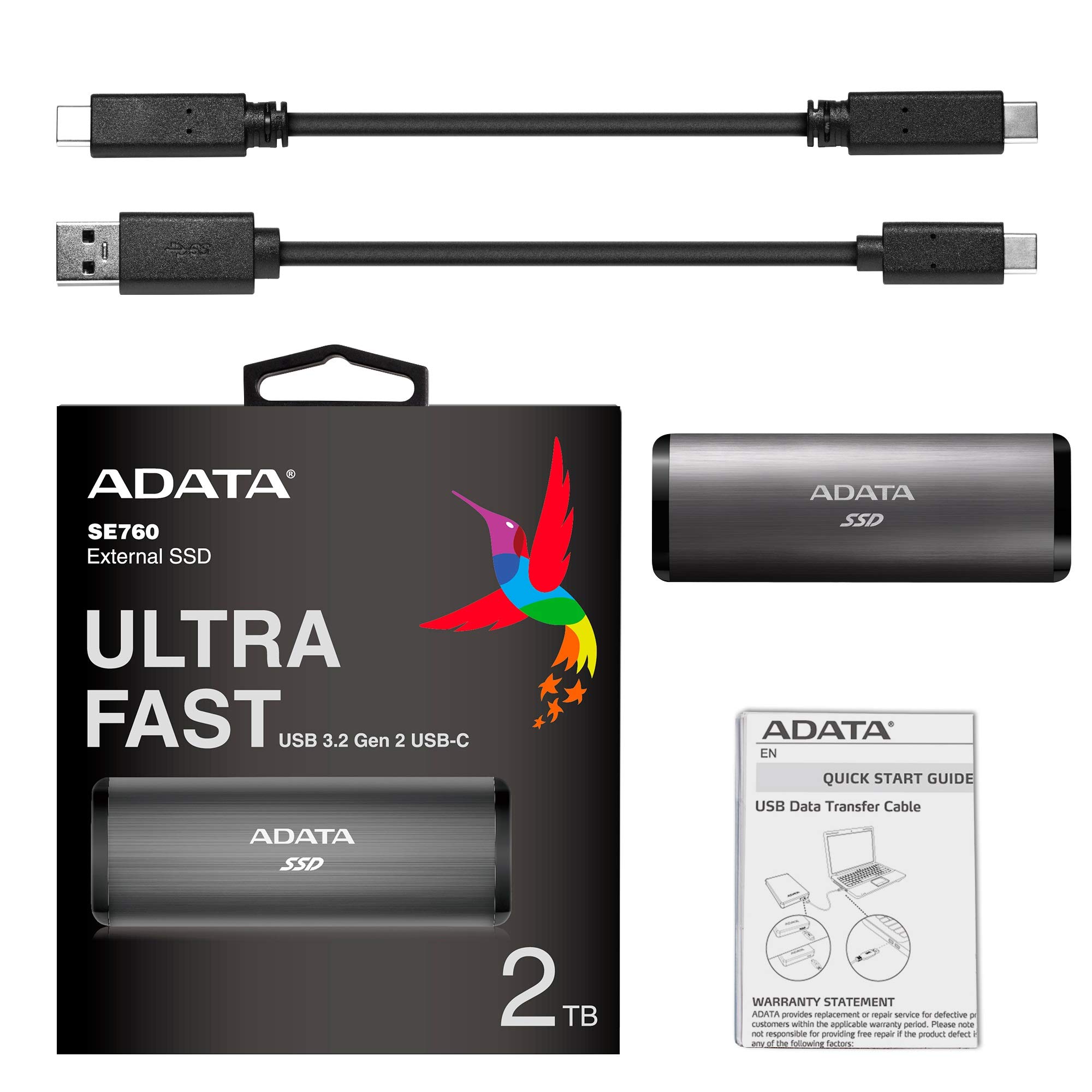 ADATA SE760 1TB External SSD - USB 3.2 Gen 2 Portable Solid State Drive with USB-C, Up to 1000MB/s Read Speed, Shock Resistant - Perfect for Gaming, Photography & Video Editing (ASE760-1TU32G2-CTI)