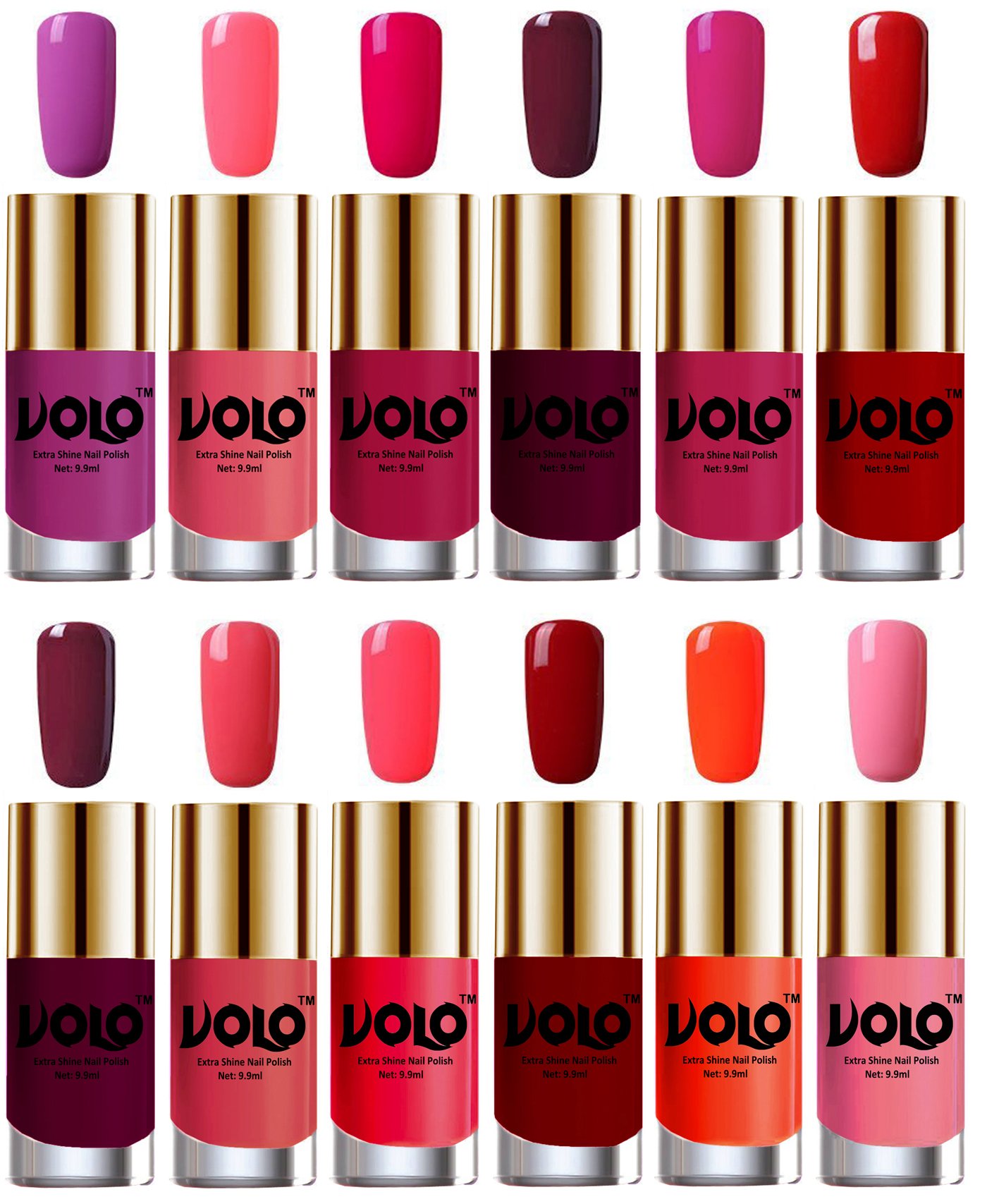 Volo Luxury Super Shine Nail Polish Set - 12 Vibrant Colors for Manicure & Pedicure | Long Lasting, High Gloss Finish | Perfect for Parties, Weddings, Salons & Everyday Wear (Includes Bright Plum, Pink Mania, Moon Magenta & More)