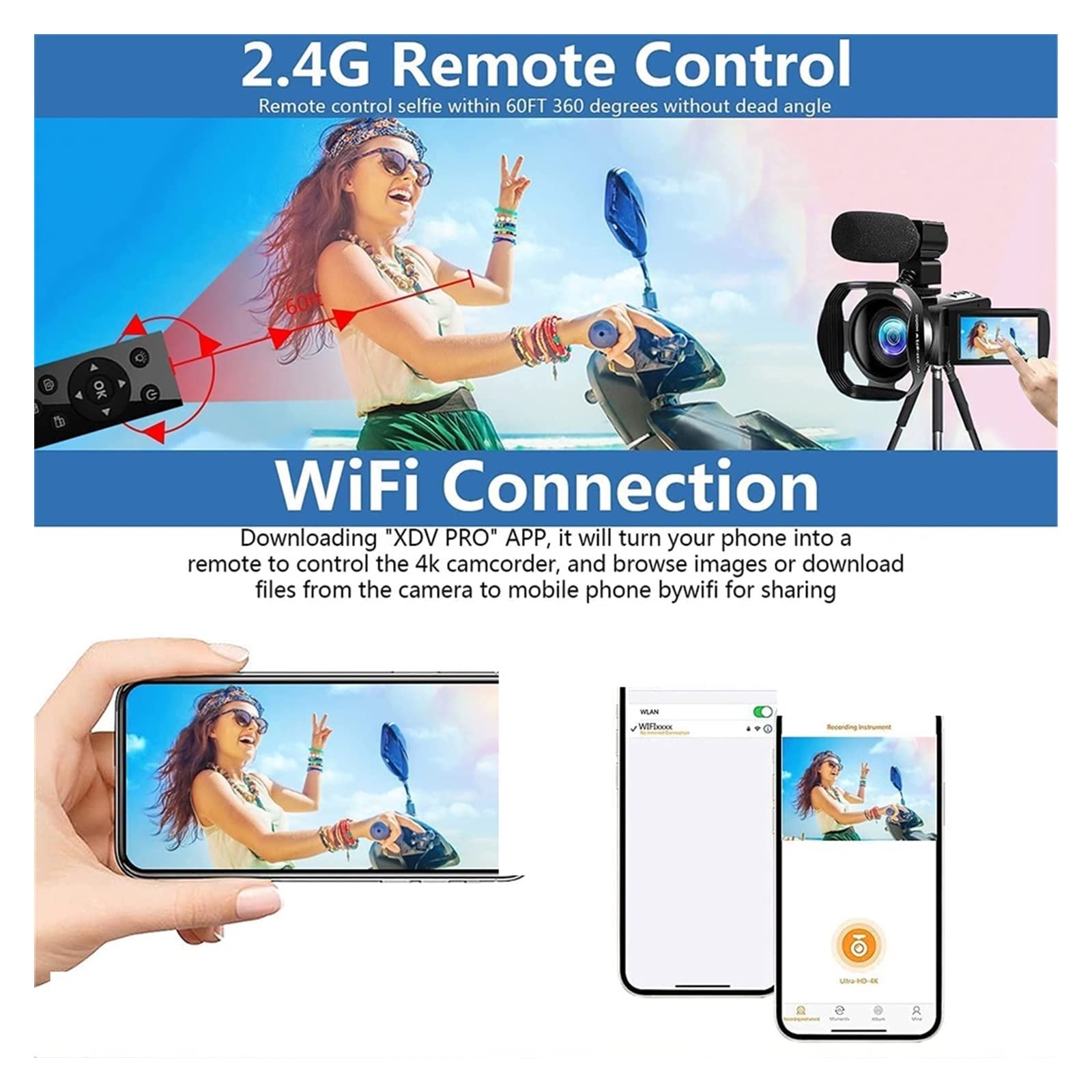 BODORME 4K Camcorder with Fill Light & 16X Zoom - Perfect for Vlogging & Streaming (64G SD Card Included)