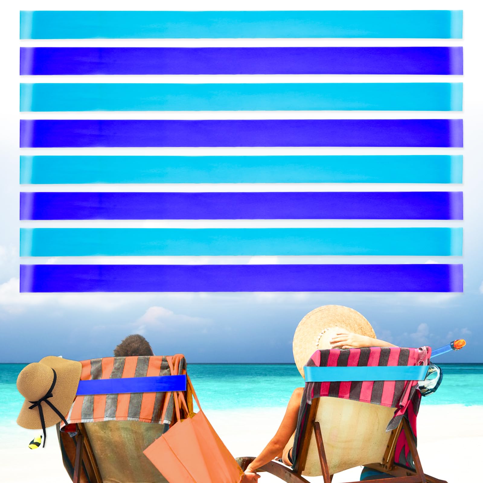 8 Pack Stretchable Beach Towel Bands for Cruise Chairs & Pool Loungers - 2025 Must-Have Travel Accessories | Secure Towel Clips Alternative for Beach, Poolside & Vacation Use