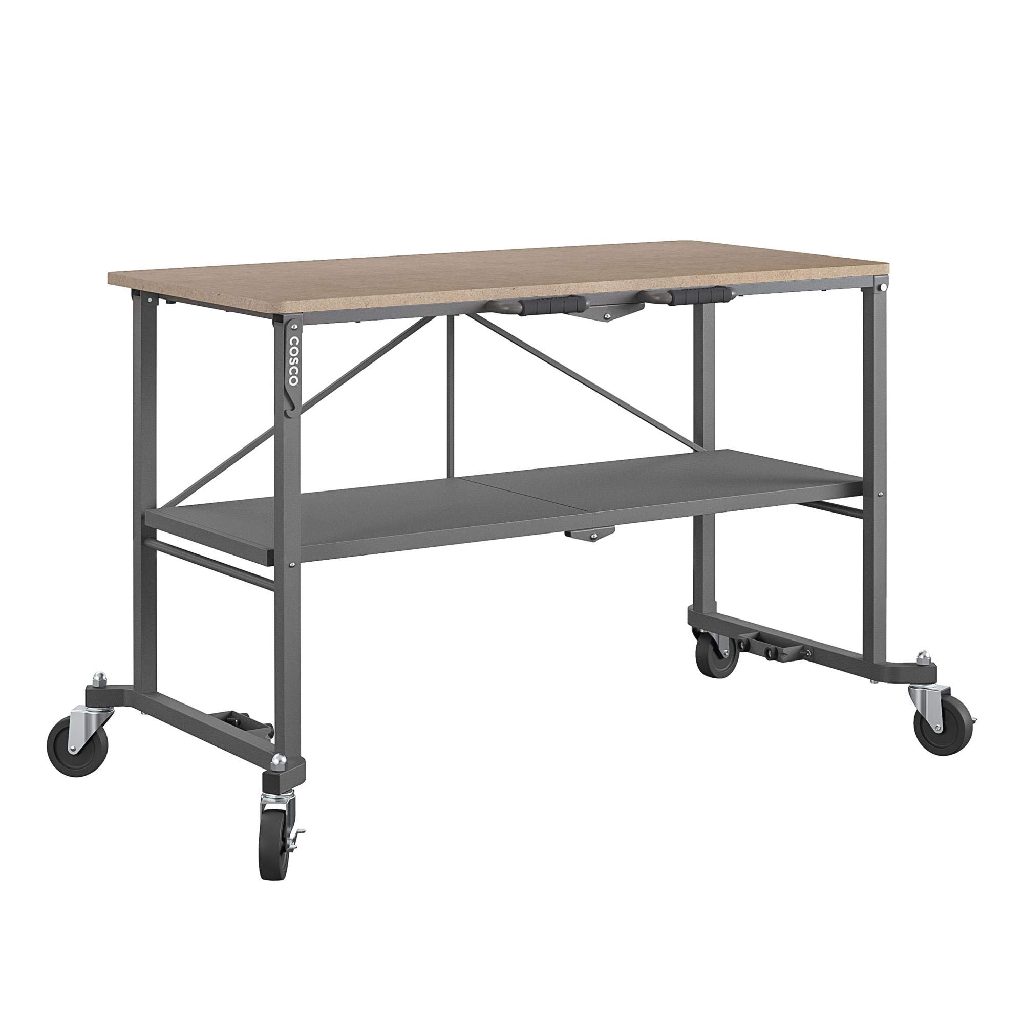 COSCO SmartFold Portable Workbench - Heavy Duty Folding Utility Table with Locking Casters, 600 lb Weight Capacity & Durable MDF Top | Perfect for Garage, Workshop, DIY Projects & Job Sites