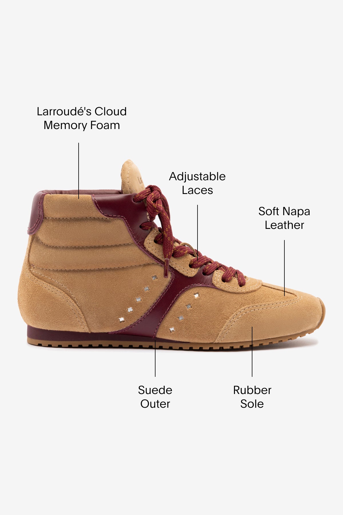 Stella Mid Sneaker for Women - Peanut Suede & Burgundy Leather Casual Shoes | Comfortable Walking Sneakers for Everyday Wear, Work & Travel