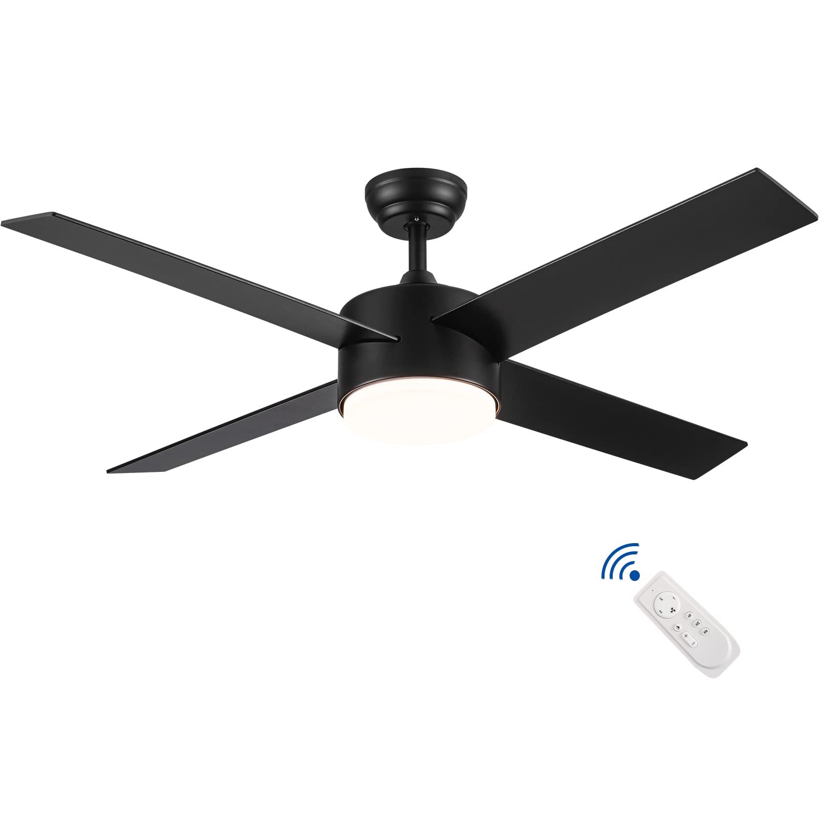 52 Inch Black Ceiling Fan with Light and Remote - Low Profile Modern Fandelier, LED Dimmable Light with Tri-Color Temperature, Quiet Reversible Motor - Perfect for Bedroom, Living Room, Indoor and Outdoor Use