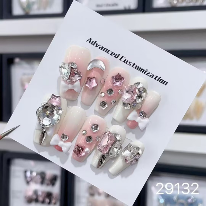 Sparkling Dreamer Press on Nails - Glamorous False Nails with Glitter Design for Women | Perfect for Parties, Weddings & Special Occasions