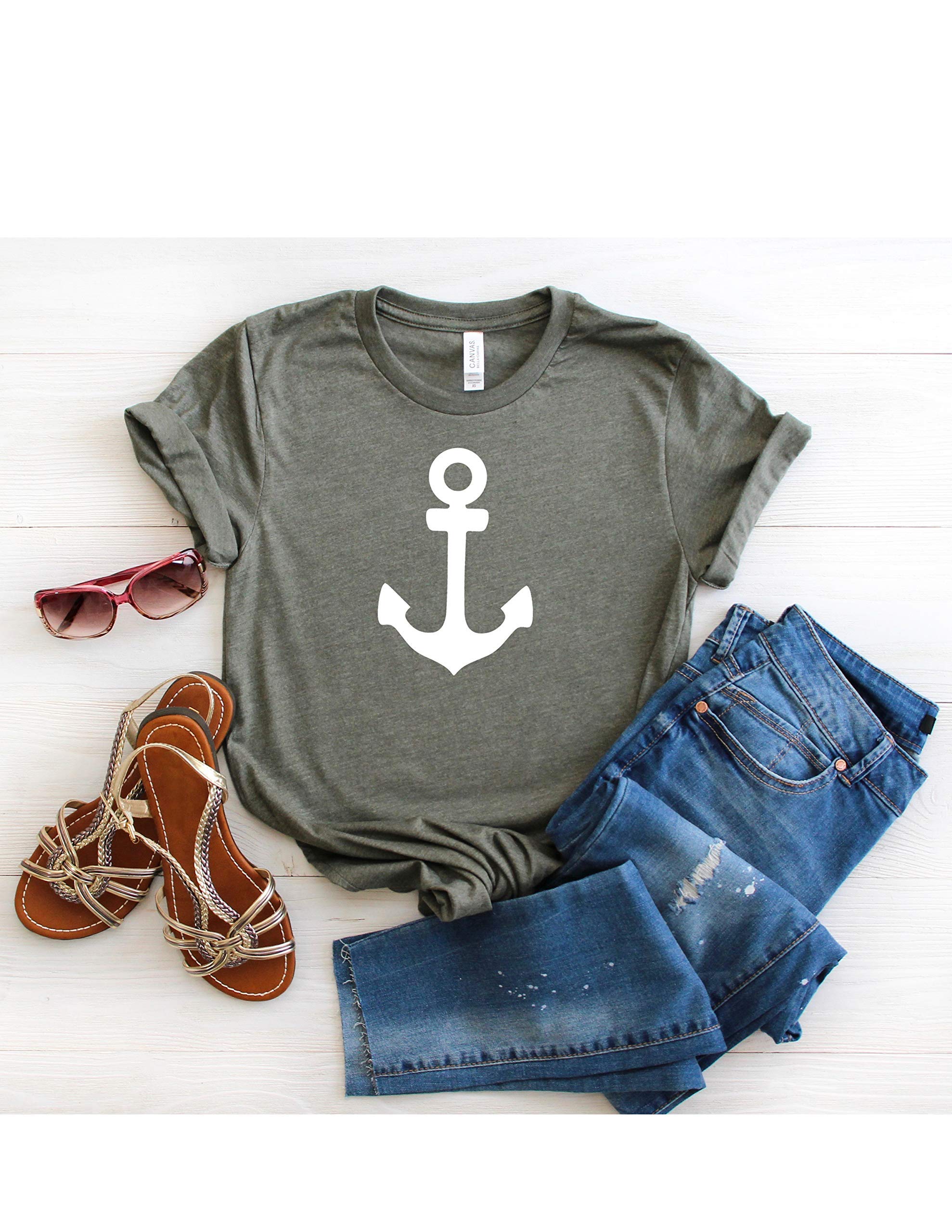 Anchor Graphic T-Shirt for Women - Casual Short Sleeve Top with Sailing & Ocean Design | Perfect for Beach Outings, Summer Vacations and Nautical Themed Events