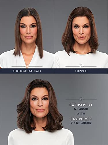 EasiPieces 4 Inch Wide German Chocolate Brown Human Hair Topper - 12 Inch Remy Hair with Polyurethane Base for Thinning Hair & Volume - Perfect for Daily Wear, Special Occasions & Hair Loss Solutions