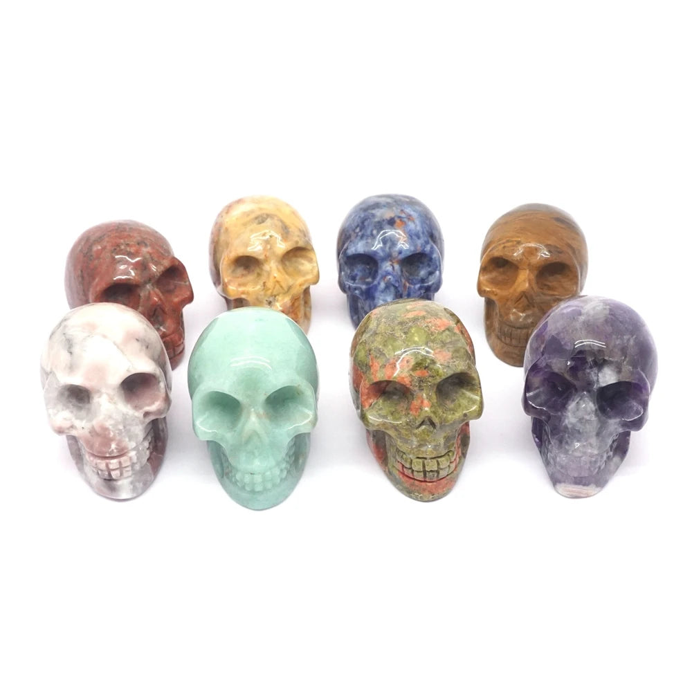 2 Pack Skull Statue Figurines - Natural Crystal Stone Sculpture for Chakra Healing, Meditation & Spiritual Decor | Halloween Home Decor, Gothic Gift for Men & Women | Perfect for Altars, Yoga Spaces & Witchy Aesthetic