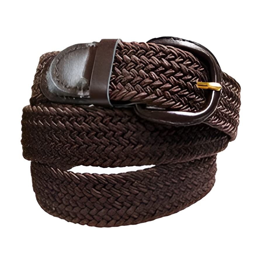 Finstore Unisex Braided Elastic Stretch Belt with Genuine Leather Buckle for Jeans and Pants - Adjustable Waistband for Men & Women | Perfect for Casual Wear, Office Outfits and Everyday Fashion