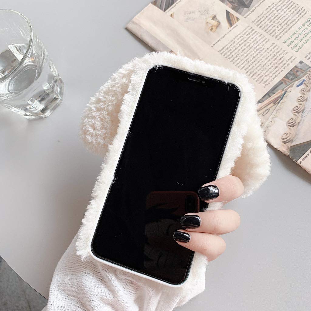 UnnFiko Fluffy Teddy Bear Dog Phone Case for iPhone 11 Pro Max - Soft Plush Fuzzy Warm Winter Protective Cover with TPU Bumper (Teddy White) - Perfect for Cold Weather, Gift Giving & Pet Lovers