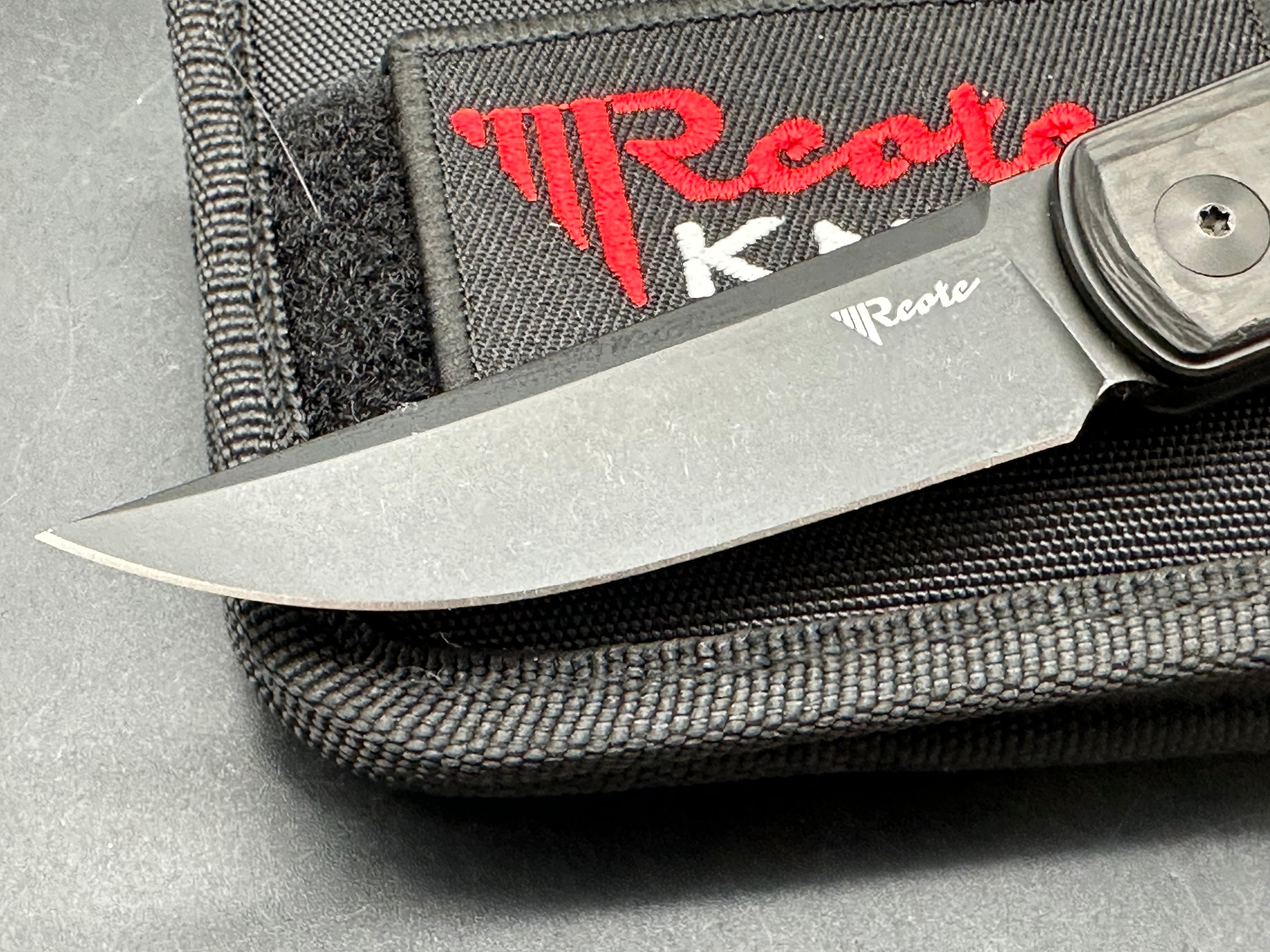 Reate Knives Bushido Liner Lock Folding Knife - Black Titanium Handle with Carbon Fiber Inlay - 2.8