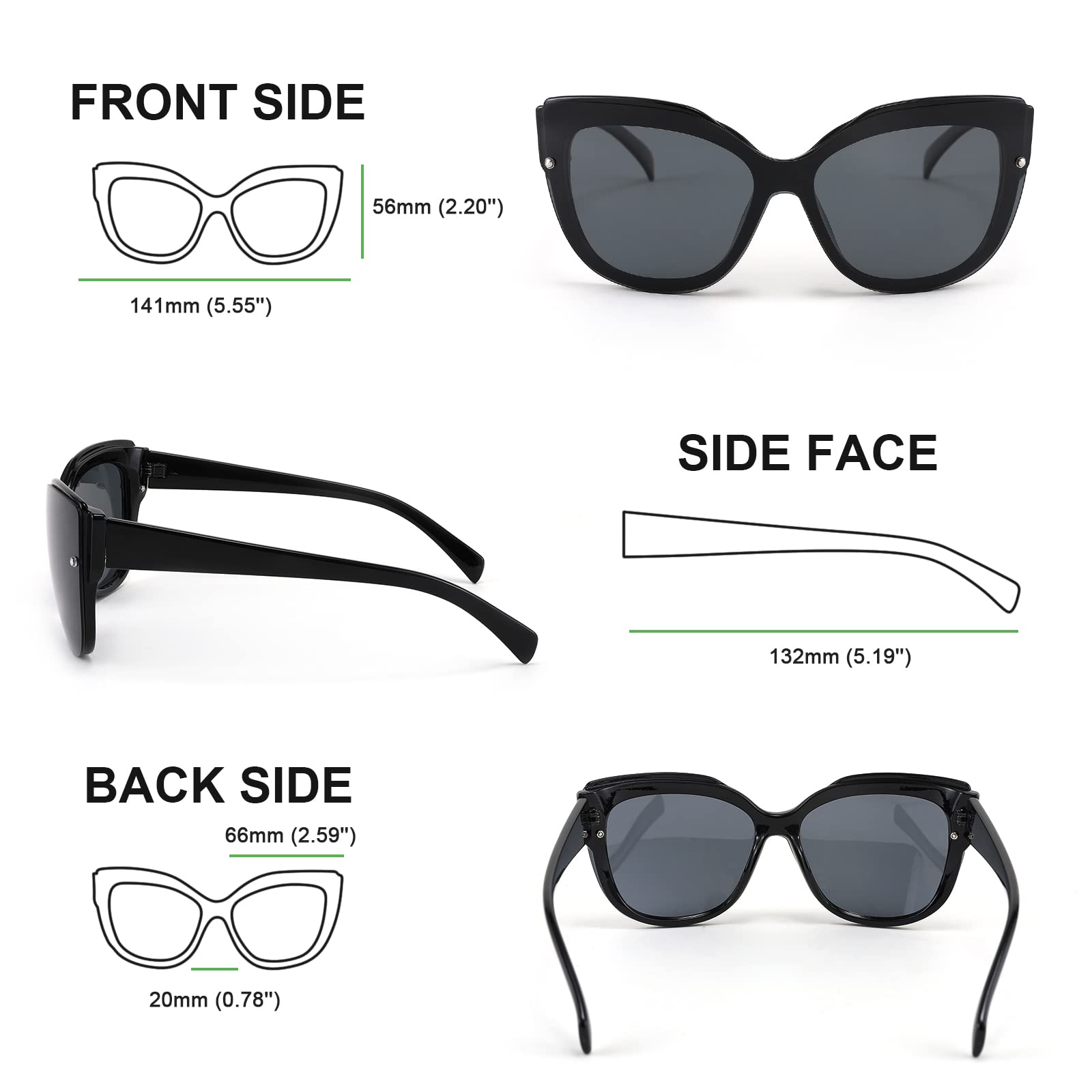 FEISEDY Polarized Cat Eye Sunglasses for Women & Men - Rimless Mirrored Oversized Retro Sunglasses - UV Protection Fashion Shades for Driving, Beach & Outdoor Activities - B2796